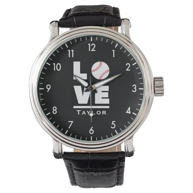 Love And Live Baseball Sports Fan Custom Name Watch (Front)
