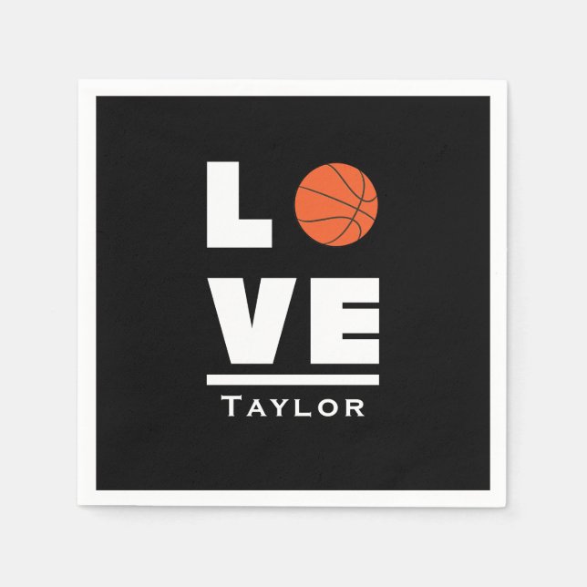 Love And Live Basketball Sports Fan Custom Name Napkins (Front)