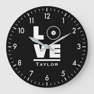 Love And Live Billiards And Pool Sports Fan Name Large Clock