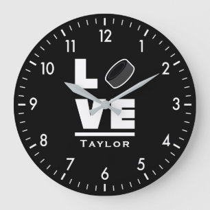 Love And Live Ice Hockey Sports Fan Custom Name Large Clock