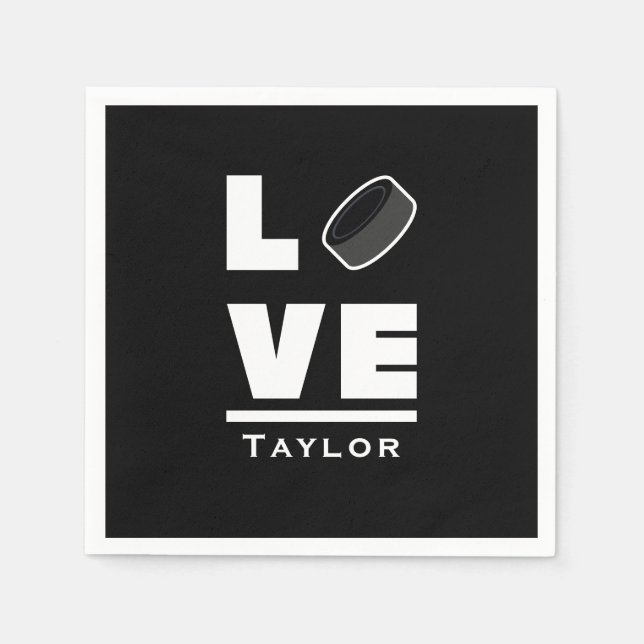 Love And Live Ice Hockey Sports Fan Custom Name Napkins (Front)
