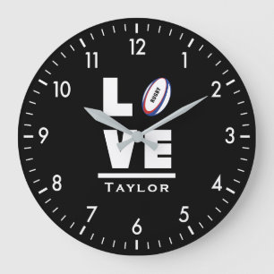 Love And Live Rugby Sports Fan Custom Name Large Clock