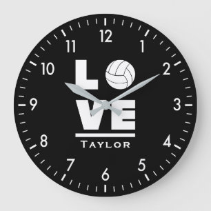 Love And Live Volleyball Sports Fan Custom Name Large Clock