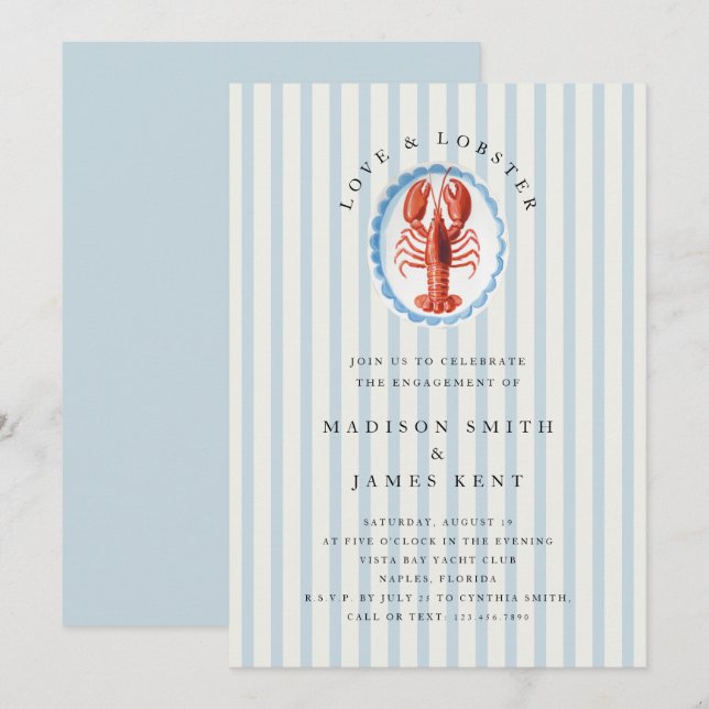 Love and Lobster Nautical Beach Engagement Party Invitation (Front/Back)