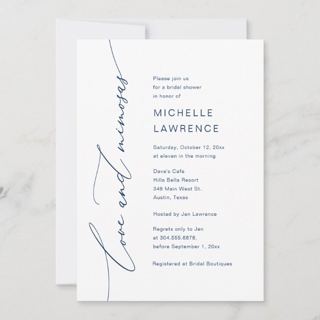 Love and Mimosas, Bridal Shower Party Celebration Invitation (Front)