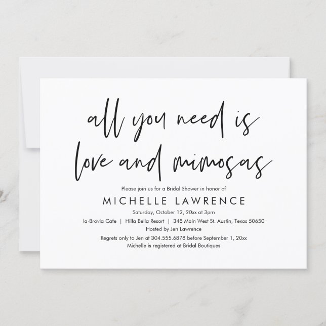 Love and Mimosas, Casual Bridal Shower Invitation (Front)