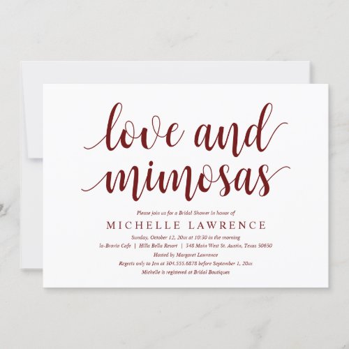 Love and mimosas Modern Bridal Shower Celebration Invitation