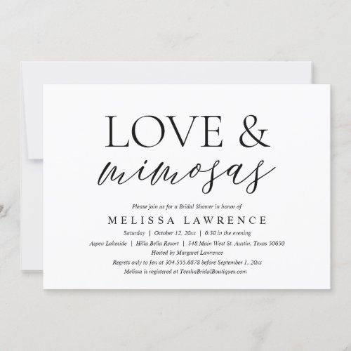 Love and Mimosas Modern Bridal Shower Party Invit Invitation