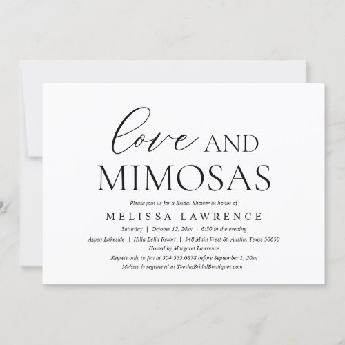 Love and Mimosas Modern Bridal Shower Party Invit Invitation