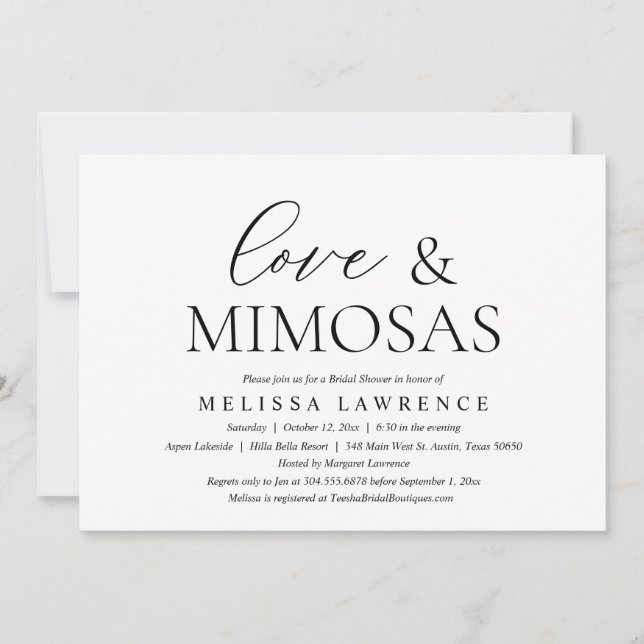 Love and Mimosas, Modern Bridal Shower Party Invitation (Front)