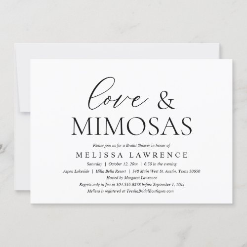 Love and Mimosas Modern Bridal Shower Party Invitation