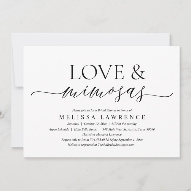 Love and Mimosas, Modern Bridal Shower Party Invitation (Front)