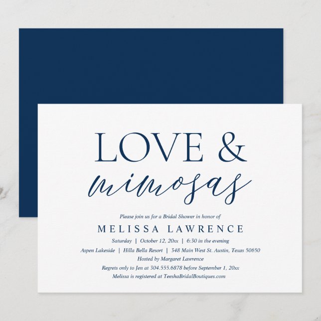 Love and Mimosas, Modern Bridal Shower Party Invitation (Front/Back)