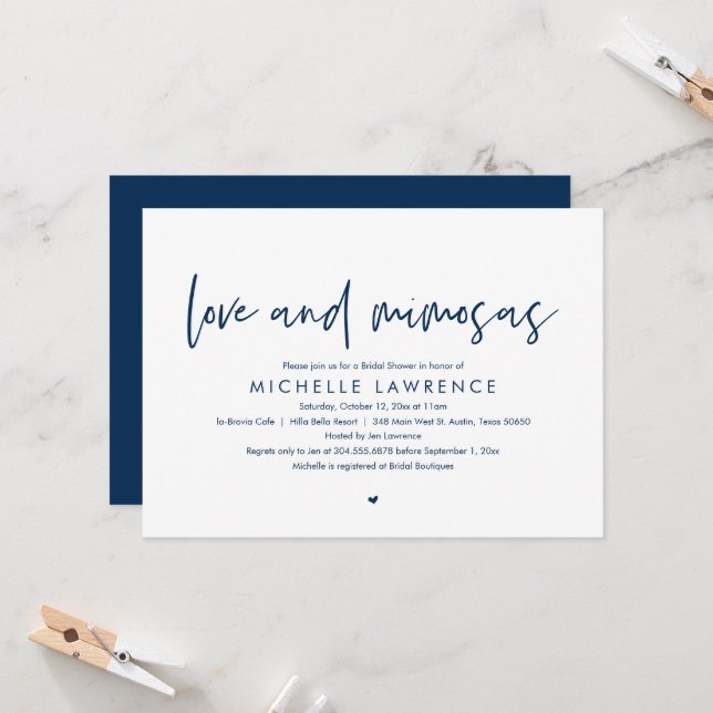 Love and Mimosas, Modern Casual Bridal Shower Invi Invitation (Front/Back In Situ)