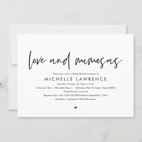 Love and Mimosas Modern Casual Bridal Shower Invitation