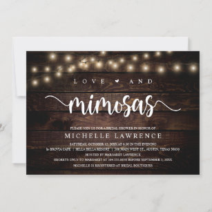 Love and Mimosas, Rustic Bridal Shower Celebration Invitation