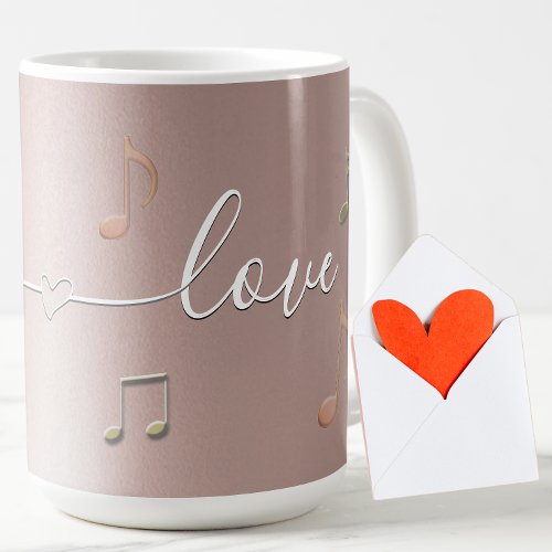 love and music heart fancy script rose gradient coffee mug