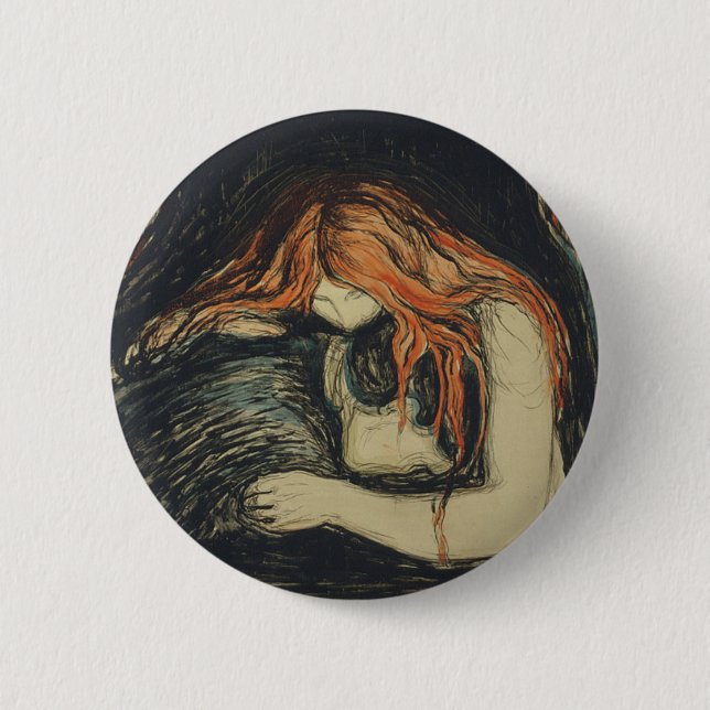 Love and Pain (The Vampire) (by Edvard Munch) Button (Front)