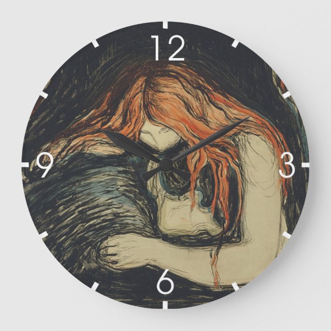 Love and Pain (The Vampire) (by Edvard Munch) Large Clock (Front)