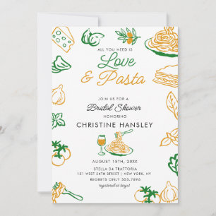 Love and Pasta Hand Drawn Bridal shower Invitation