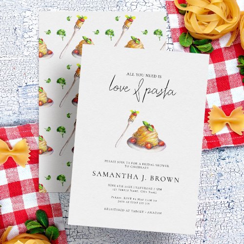 Love and Pasta Watercolor Italian Bridal Shower Invitation