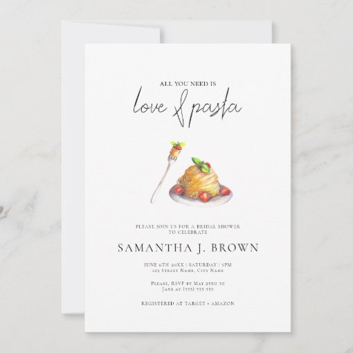 Love and Pasta Watercolor Italian Bridal Shower Invitation Zazzle