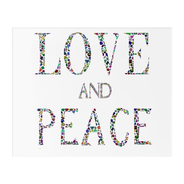 Love and Peace – Gemstone Lettering Design Acrylic Print (Front)