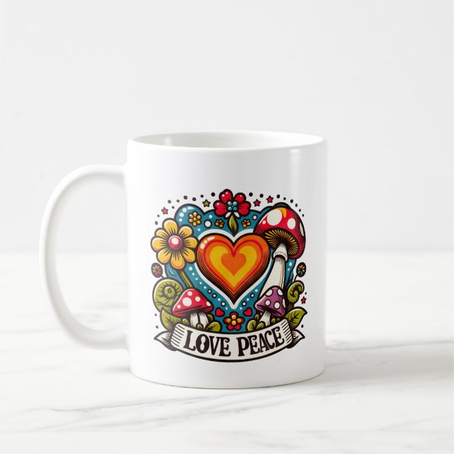 Love and Peace Heart – Inspirational Coffee Mug (Left)