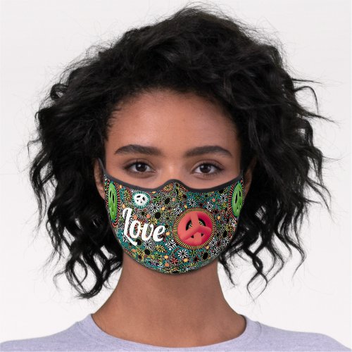 Love and Peace Sign Colorful Hippie Premium Face Mask