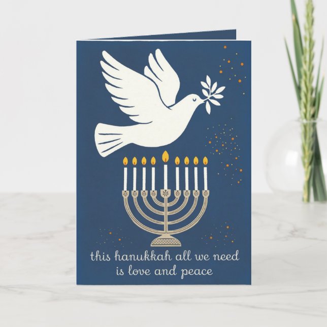 Love and Peace Simple classic and Elegant Hanukkah Holiday Card (Front)