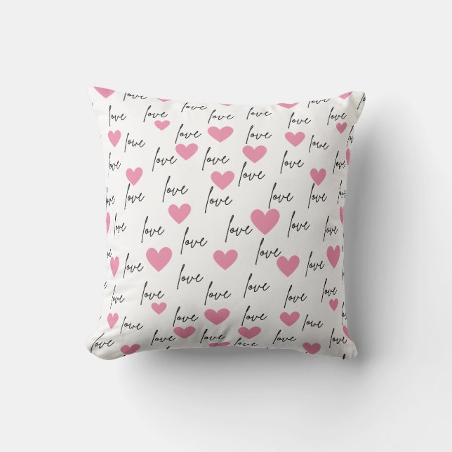 Love and Pink Hearts Throw Pillow (Front)