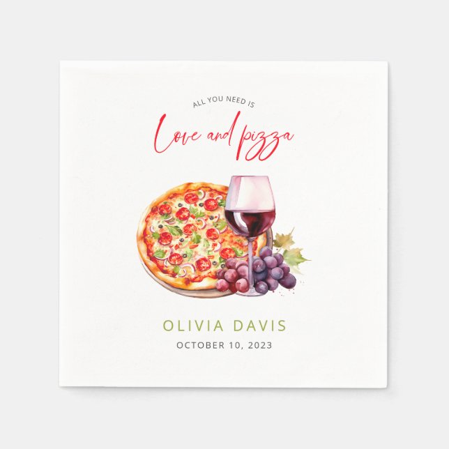 Love and Pizza Bridal Shower Napkins (Front)