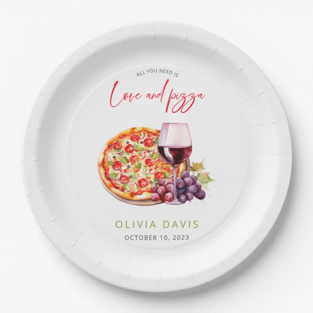 Love and Pizza Bridal Shower Paper Plates (Front)