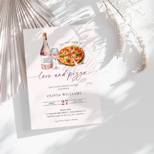 Love And Pizza Bridal Shower Wine  Invitation
