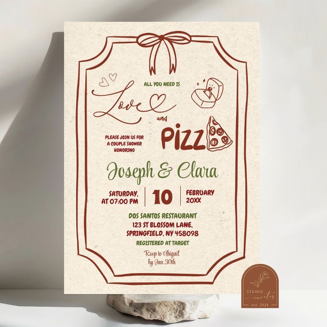Love and Pizza Coquette Italian Couple Shower Invitation (Creator Uploaded)