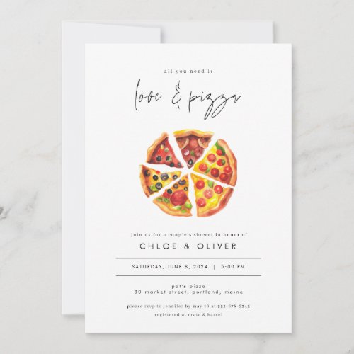 Love and Pizza Couples Shower Invite Engagement 