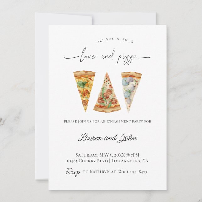 Love and Pizza Engagement Party Invitation (Front)