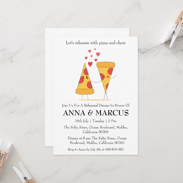 love and pizza fun rehearsal dinner invitations (Front/Back In Situ)