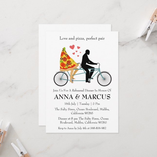 love and pizza fun rehearsal dinner invitations (Front/Back In Situ)