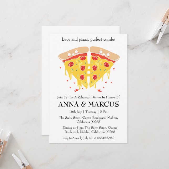 love and pizza fun rehearsal dinner invitations (Front/Back In Situ)