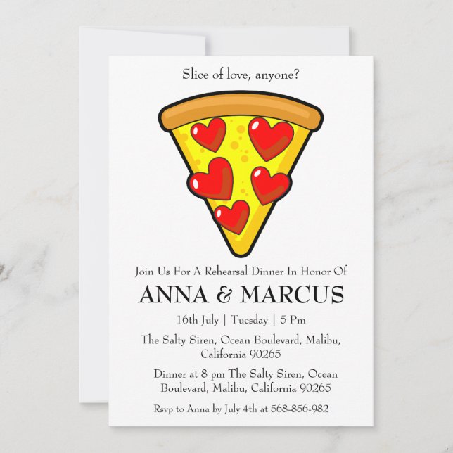 love and pizza fun rehearsal dinner invitations (Front)