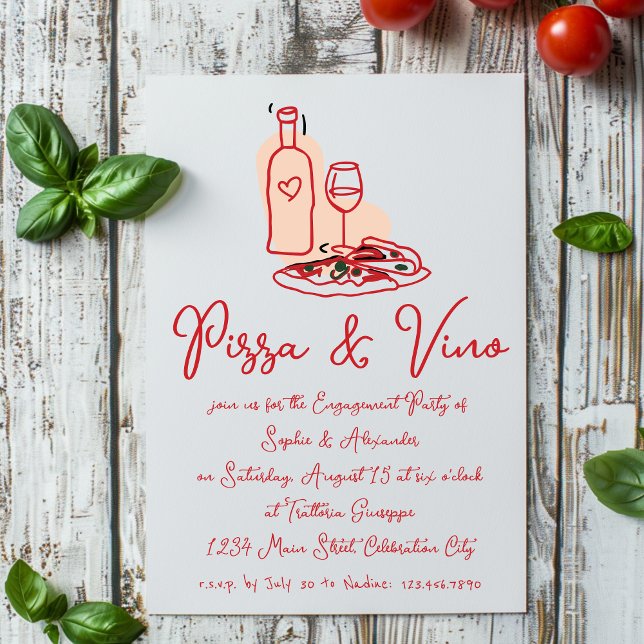 Love And Pizza Hand Drawn Engagement Party Invitation (Creator Uploaded)