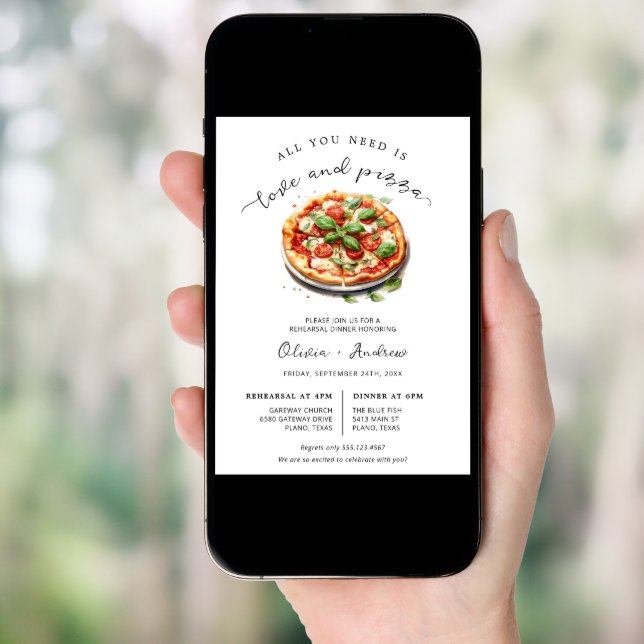 Love and Pizza Rehearsal Dinner Invitation (Front Digital)