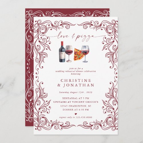 Love and Pizza  Rehearsal Dinner  Invitations