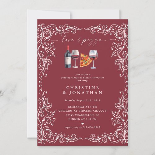 Love and Pizza  Rehearsal Dinner  Invitations