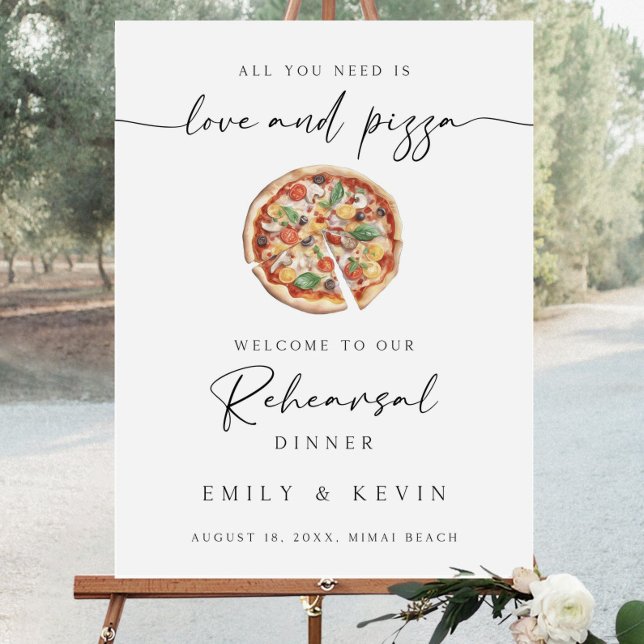 Love and Pizza Rehearsal Dinner Welcome Sign, Rehe Foam Board (Creator Uploaded)