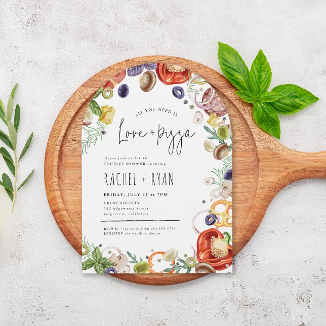 Love and Pizza Trendy Arched Couples Shower Invitation (Creator Uploaded)
