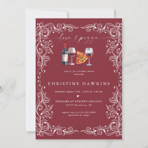 Love and Pizza  Wine Bridal Shower Invitation