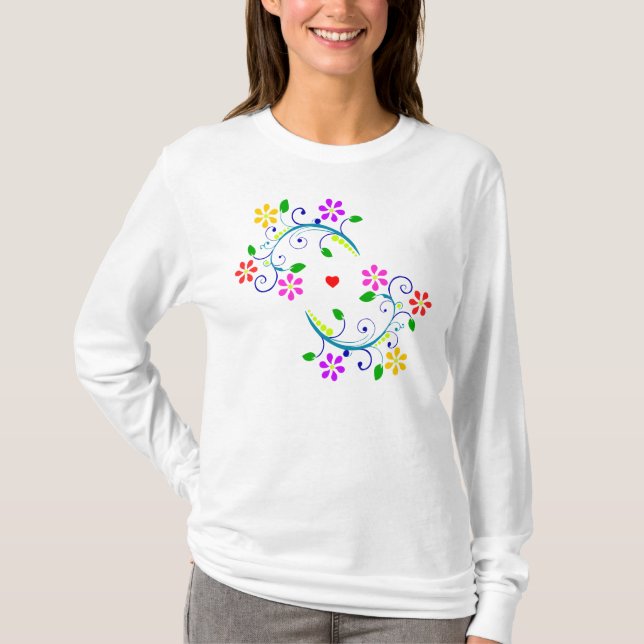 Love and Rainbow-Colored Flowers White Top (Front)