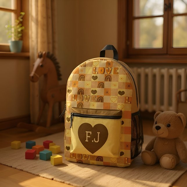 Love and rainbows yellow printed backpack (Creator Uploaded)